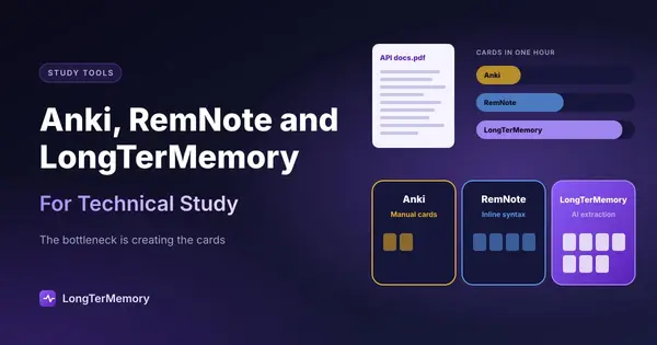 Cover: cards created in one hour from the same document with Anki, RemNote and LongTerMemory