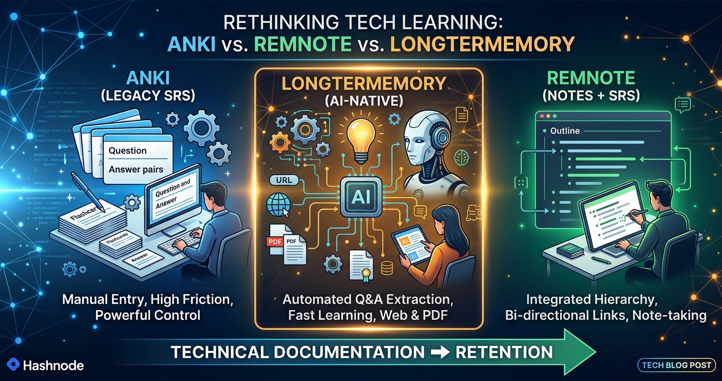 Comparison of Anki, RemNote and LongTerMemory for technical study