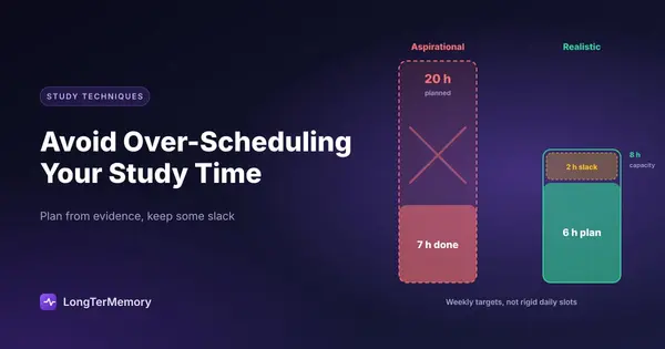 Cover: an aspirational 20-hour week that ends at 7 hours next to a realistic 6-hour plan with 2 hours of slack