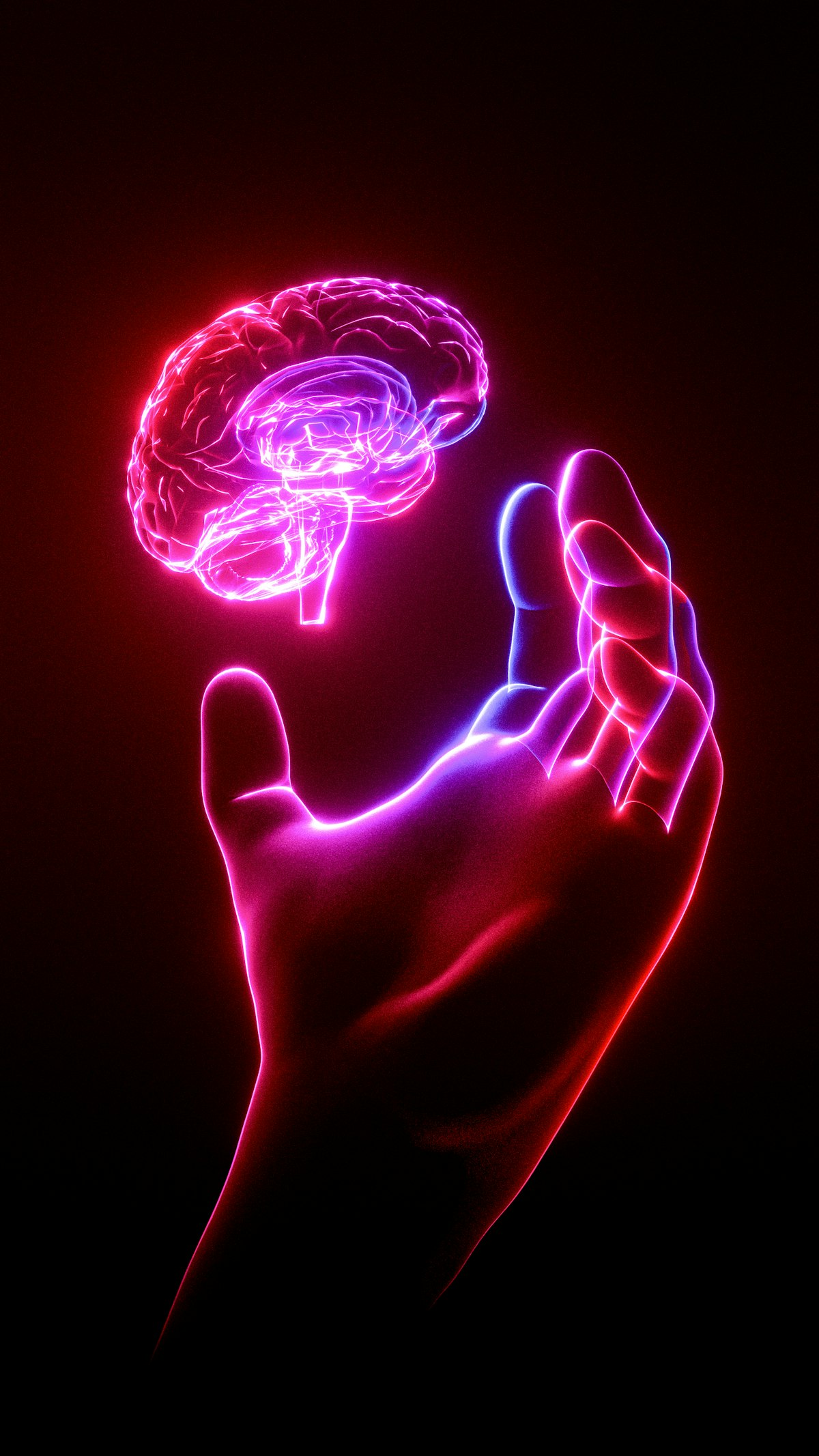 Glowing brain model representing cognitive load and learning