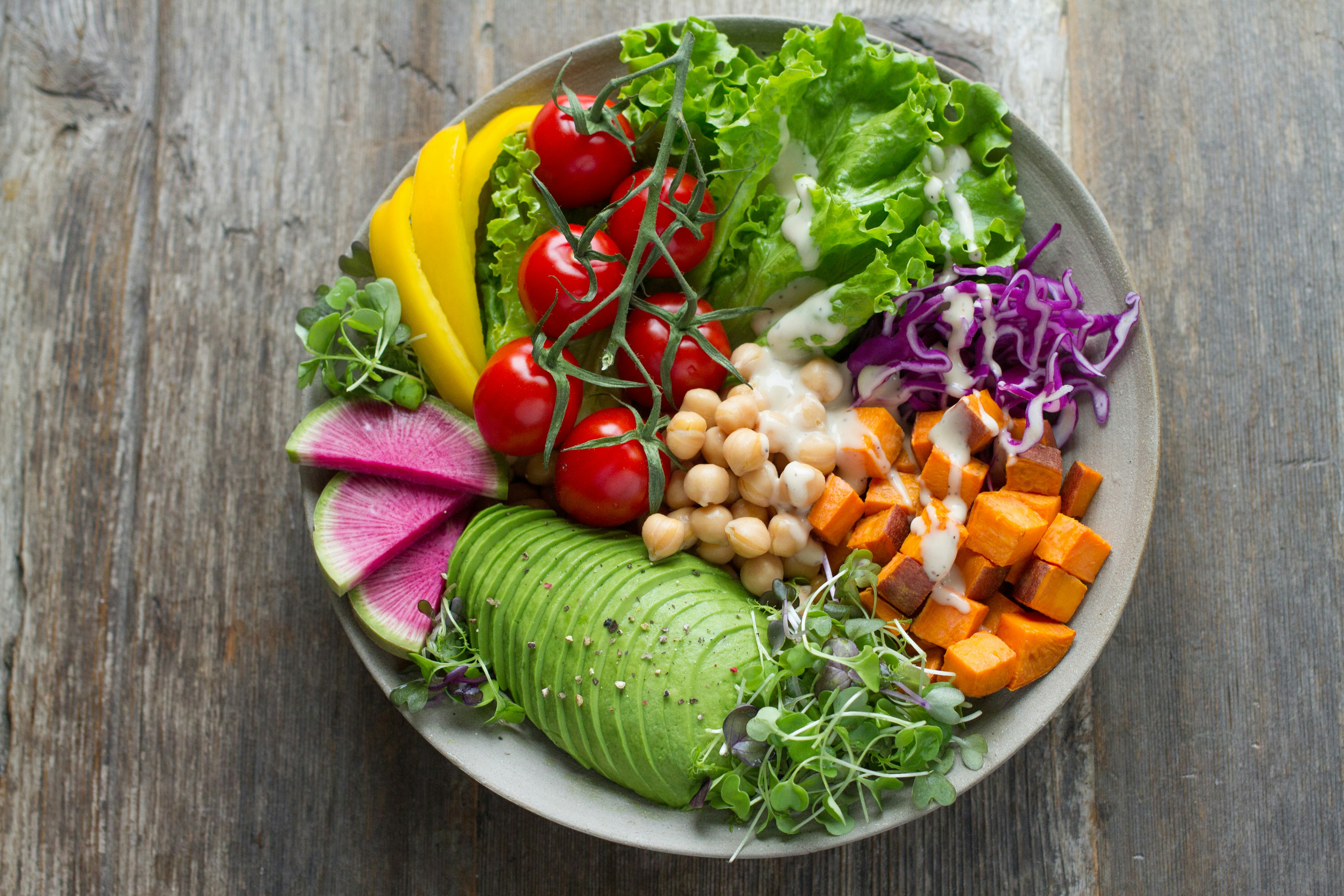 Healthy bowl of vegetables and nutritious food for exam day