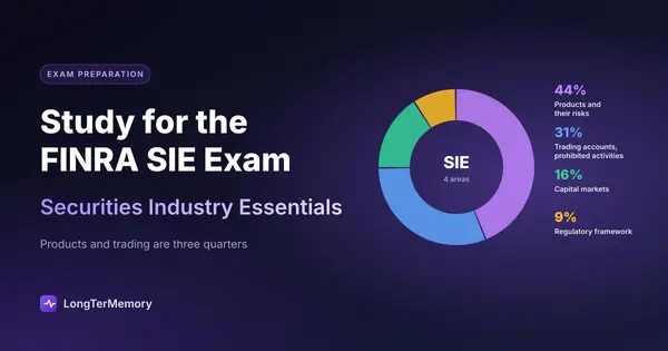 Cover: donut chart of the FINRA SIE knowledge areas and their approximate weights