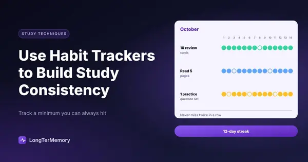 Cover: a paper habit tracker with three minimum study habits over two weeks and a 12-day streak