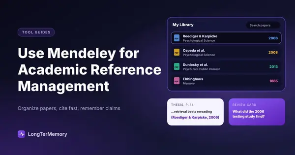 Cover: a reference library of papers feeding a thesis citation and a review card