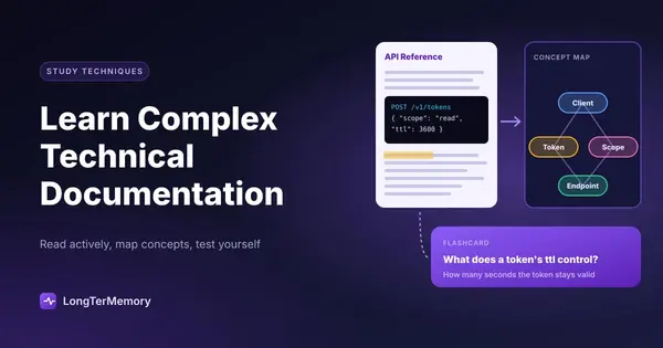 Cover: an API reference page turned into a concept map and a flashcard