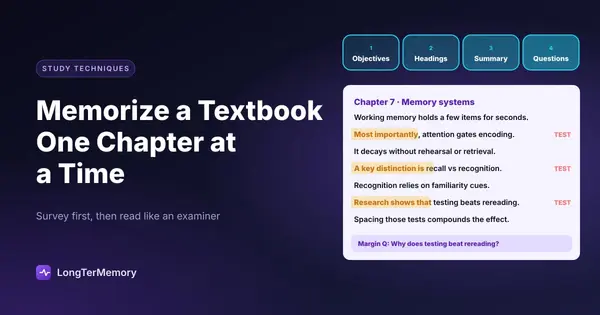 Cover: a chapter survey in four steps and a page with signpost phrases flagged as likely test content
