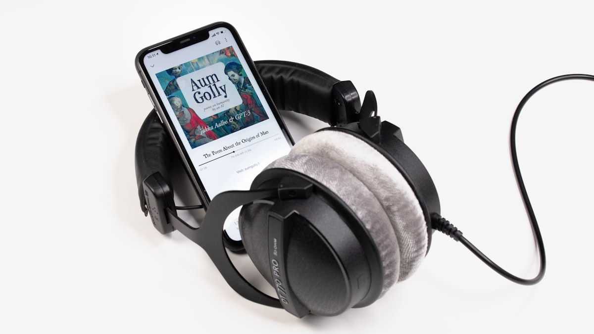 Headphones on a desk representing music and study focus