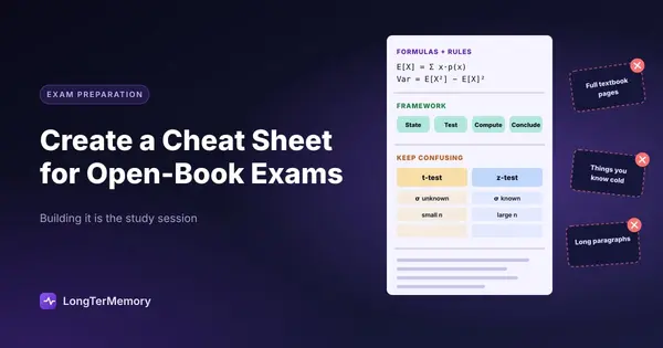 Cover: a one-page cheat sheet with formulas, a framework and a comparison table, with what does not belong crossed out