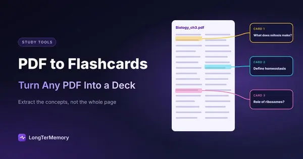 Cover: passages in a PDF page mapped to the flashcards extracted from them