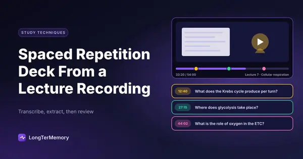 Cover: a lecture video with chapter markers and flashcards that keep their timestamps