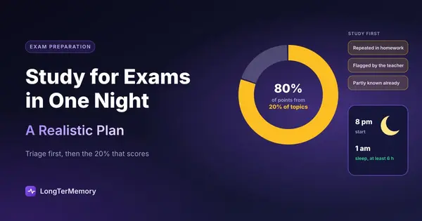 Cover: 80% of points from 20% of topics, triage signals and a night plan that still leaves time to sleep