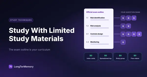 Cover: an official exam outline whose lines become your own question bank, plus free tools for flashcards, tracking and community