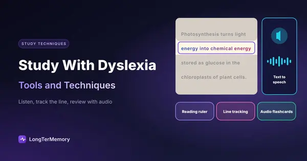 Cover: a page with a reading ruler and line-tracking colors, text-to-speech audio, and audio flashcards