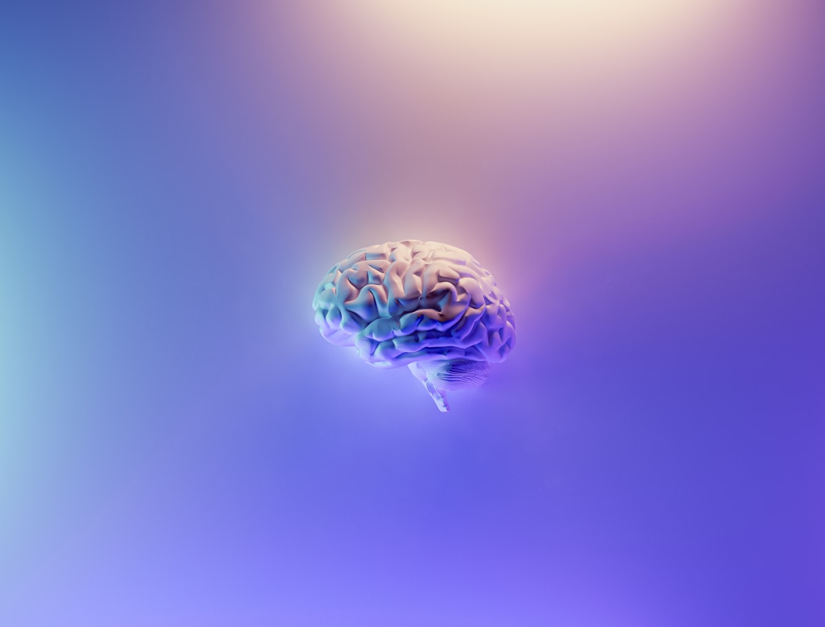 Abstract iridescent brain render representing memory and cognition
