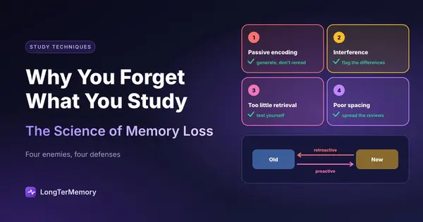 Cover: four enemies of memory with their defenses, and retroactive and proactive interference between old and new