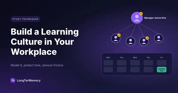 Cover: a manager who learns first, a team earning certifications, and a protected weekly learning hour
